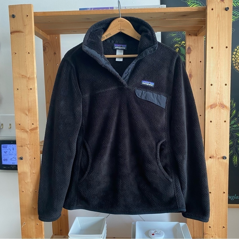 Patagonia Black Half-Snap High Pile Fleece Pullover Jacket Sweater Medium - Picture 4 of 15